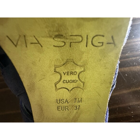 Via Spiga‎ Galore Swirl Strap Chunky Heel Sandals Blue Suede Women's SIZE 7 - Picture 8 of 9